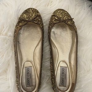 Jimmy Choo size 38 gold glitter flats